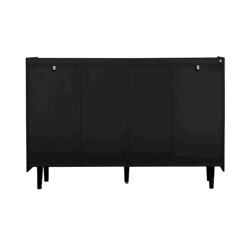 Meuble Buffet Bahut, Meuble de Rangement avec Portes Rouges, 2 Tiroirs au design unique et 2 Compartiments de Rangement Ouverts