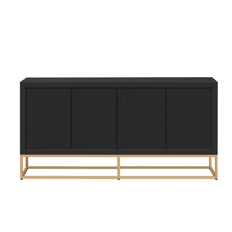 Meuble de style "Luxe Léger" avec pieds de support uniques et étagères réglables, convient pour les salons et les couloirs.