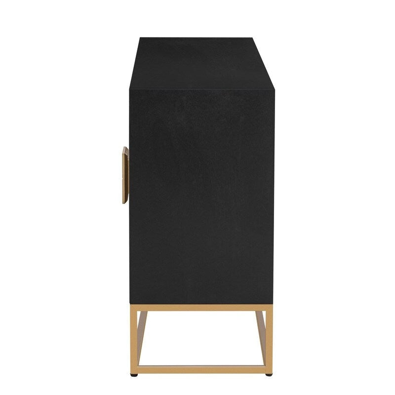 Meuble de style "Luxe Léger" avec pieds de support uniques et étagères réglables, convient pour les salons et les couloirs.