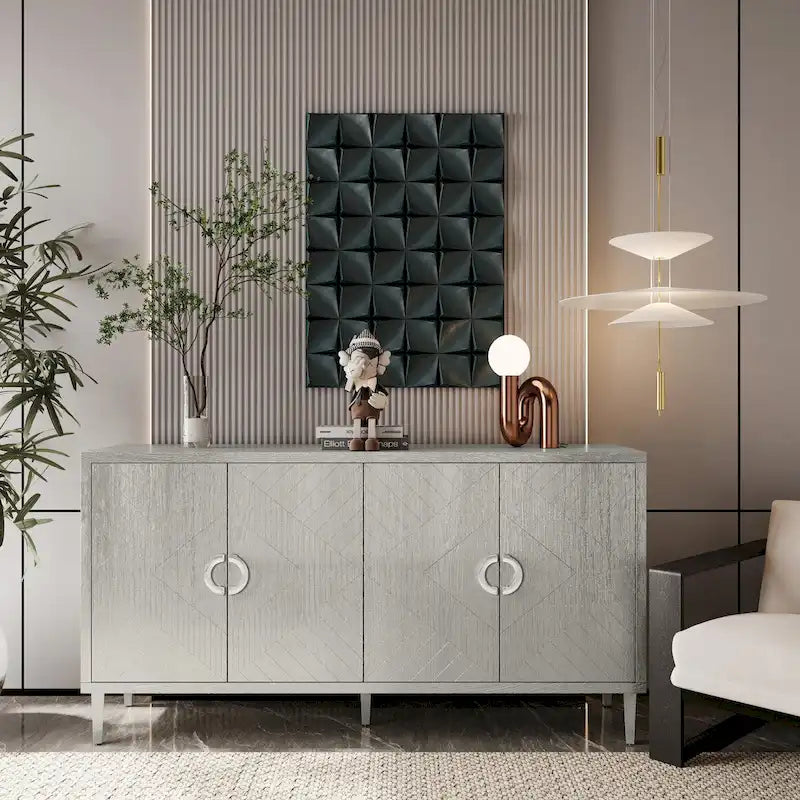 Armoire de rangement à 4 portes élégante et fonctionnelle avec pieds en pin