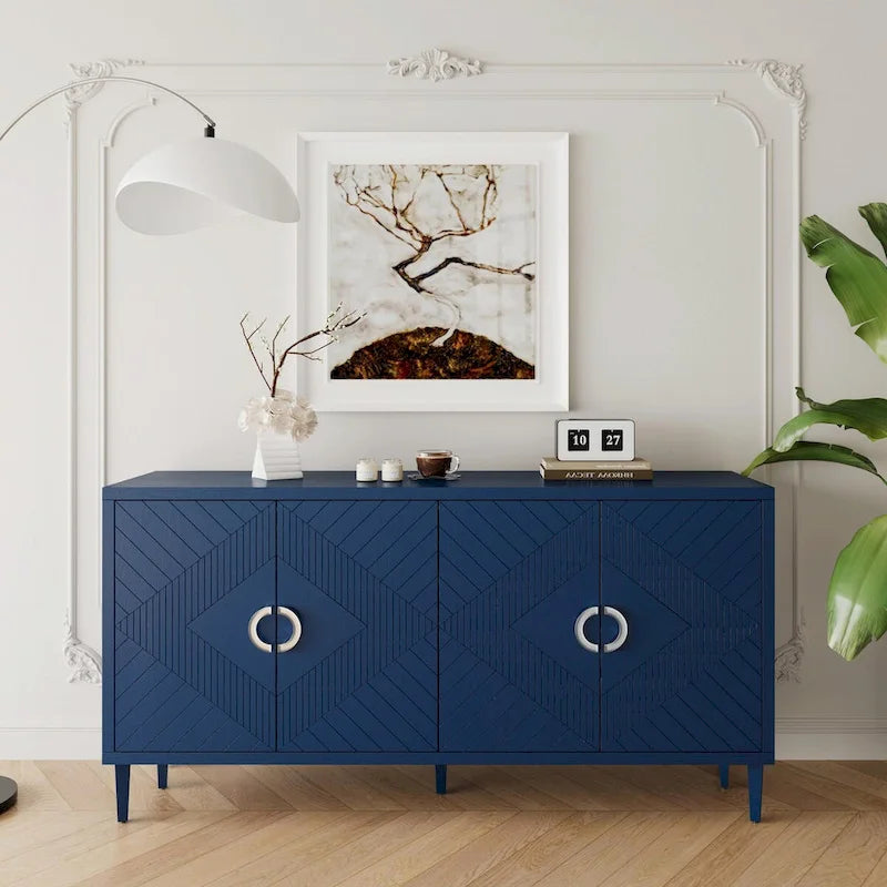 Armoire de rangement à 4 portes élégante et fonctionnelle avec pieds en pin