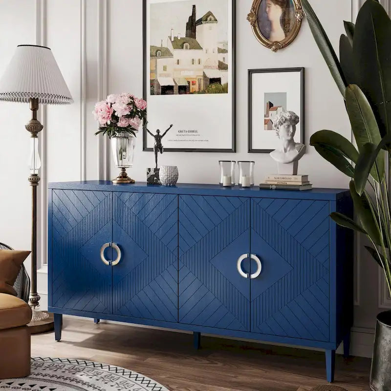 Armoire de rangement à 4 portes élégante et fonctionnelle avec pieds en pin