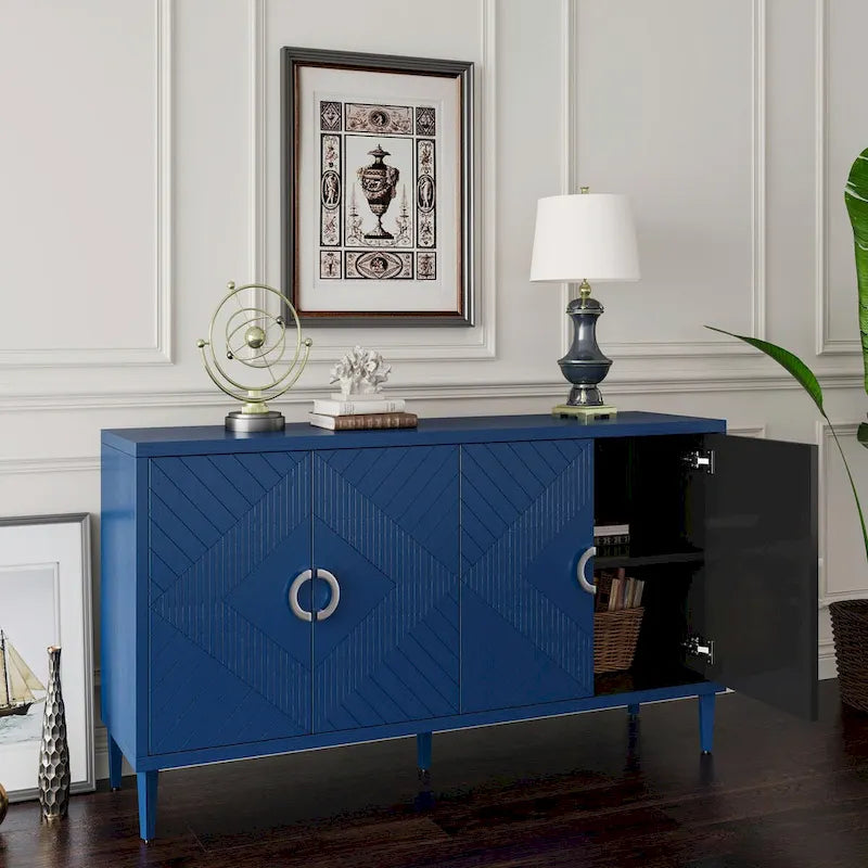Armoire de rangement à 4 portes élégante et fonctionnelle avec pieds en pin