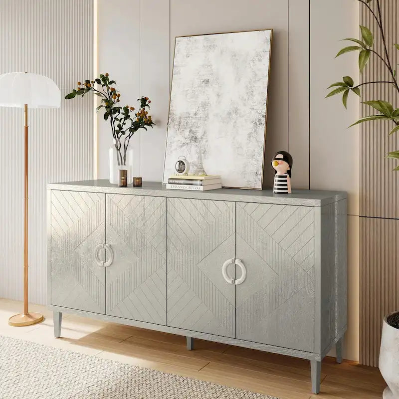 Armoire de rangement à 4 portes élégante et fonctionnelle avec pieds en pin