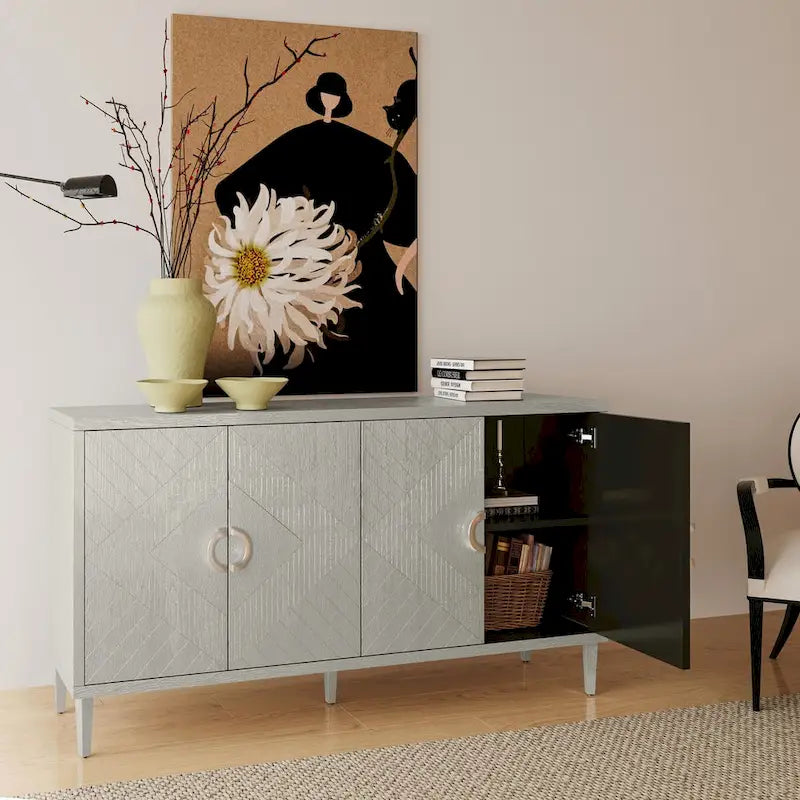 Armoire de rangement à 4 portes élégante et fonctionnelle avec pieds en pin