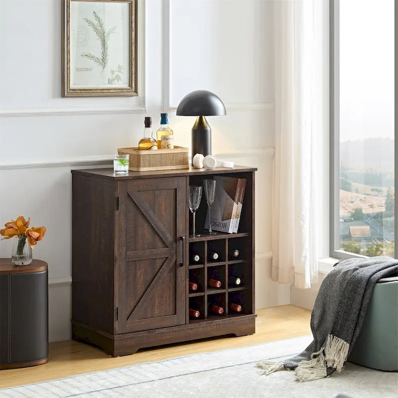 Meuble Bar Café, Armoire de Bar avec Casier à Vin, Buffet