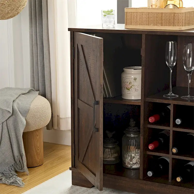 Meuble Bar Café, Armoire de Bar avec Casier à Vin, Buffet