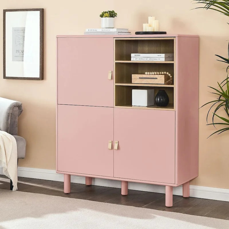 3 Doors Wooden Cabinet with Leather Handle