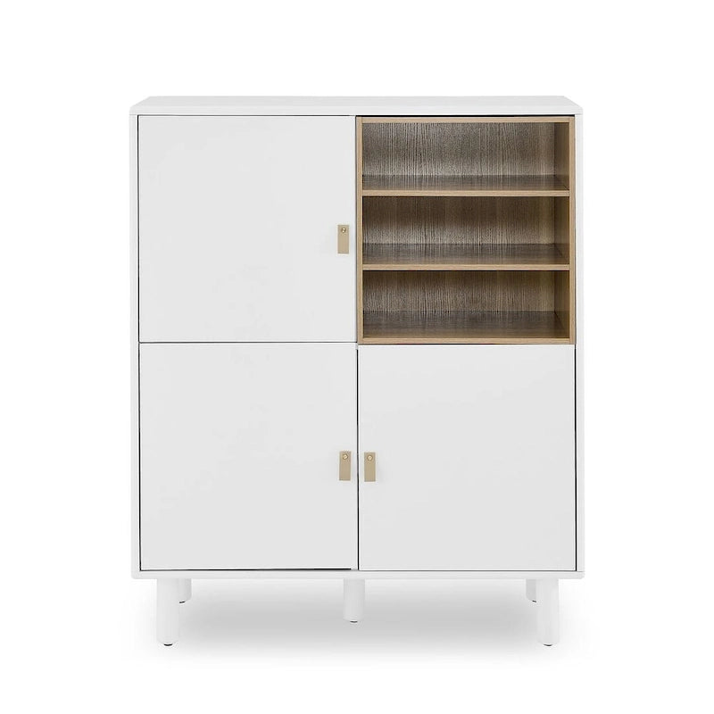 Meuble bas en bois à 3 portes avec poignée en cuir