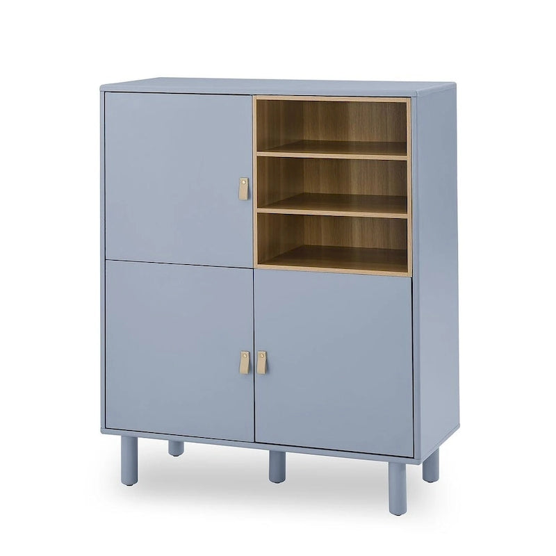 Meuble bas en bois à 3 portes avec poignée en cuir