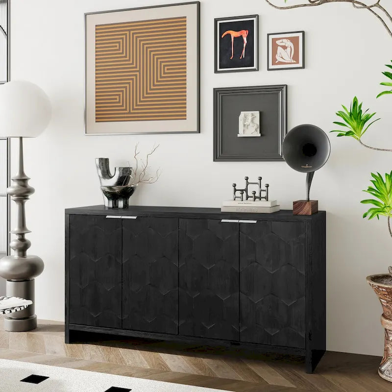 Meuble d'appoint 4 portes en bois de style fermette