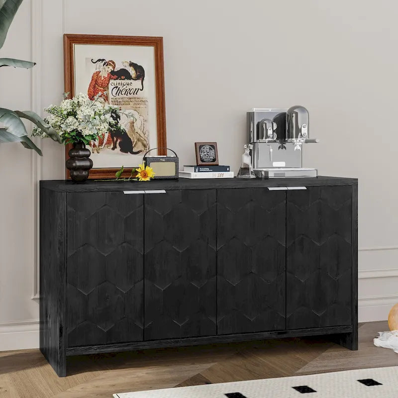 Meuble d'appoint 4 portes en bois de style fermette