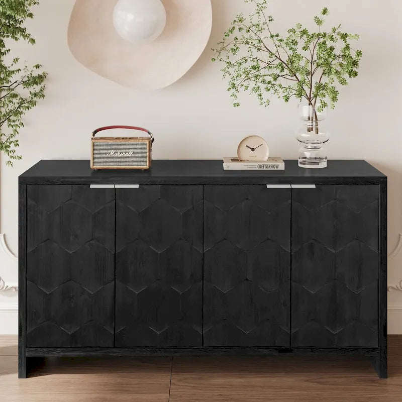 Meuble d'appoint 4 portes en bois de style fermette