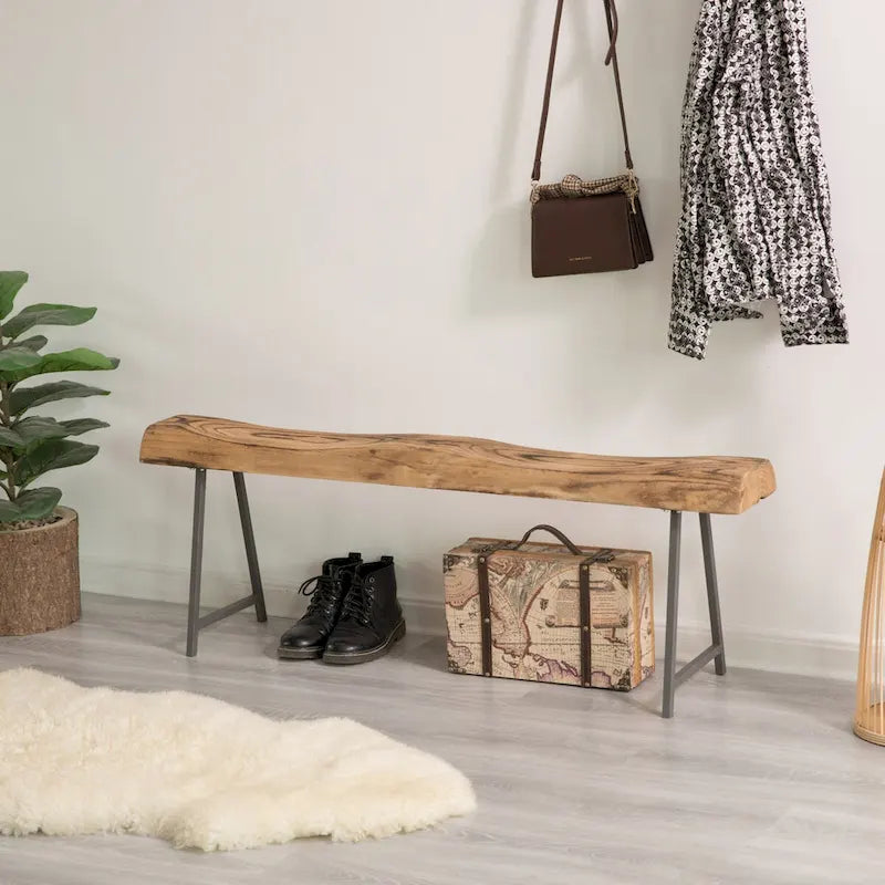 Banc d'appoint rustique en bois sculpté avec bûche naturelle