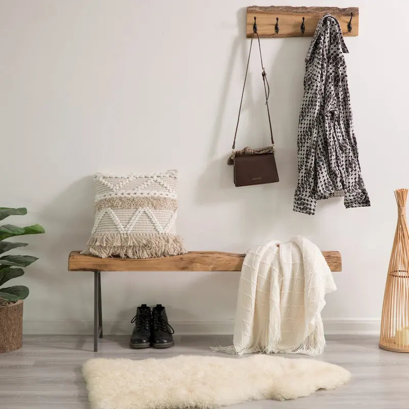 Banc d'appoint rustique en bois sculpté avec bûche naturelle
