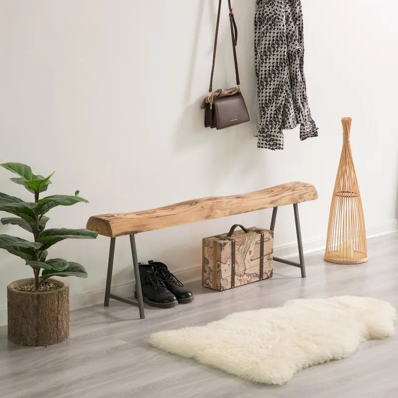 Banc d'appoint rustique en bois sculpté avec bûche naturelle
