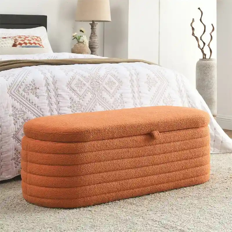Banc de rangement ottoman, rembourré, bout de lit avec charnière de sécurité