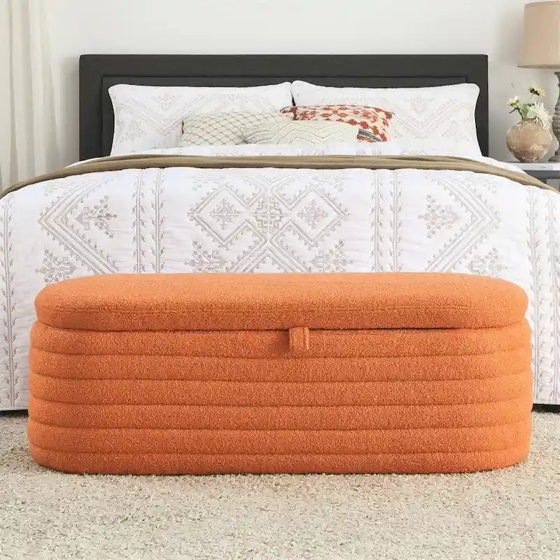 Banc de rangement ottoman, rembourré, bout de lit avec charnière de sécurité