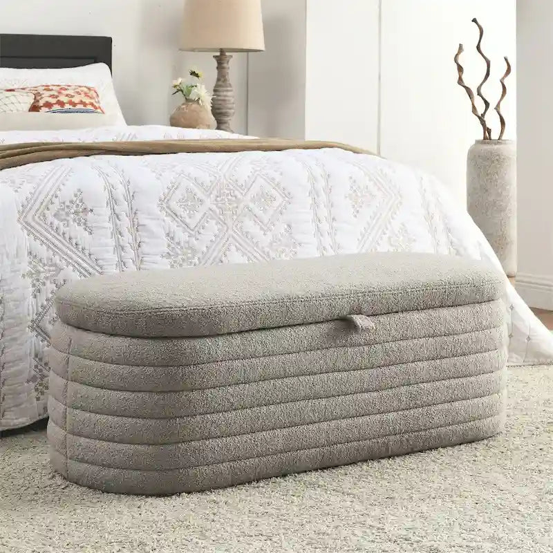 Banc de rangement ottoman, rembourré, bout de lit avec charnière de sécurité