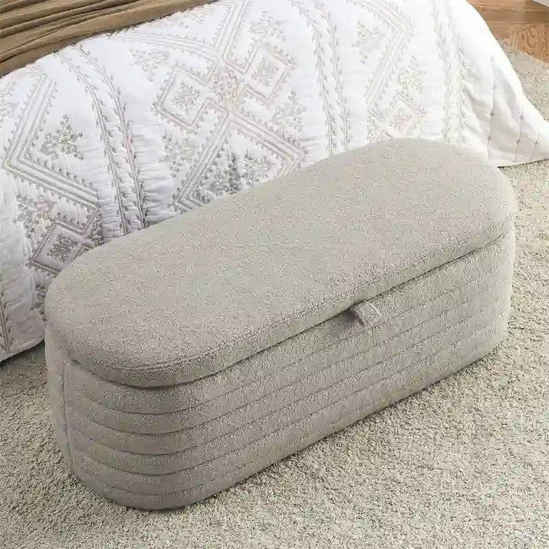 Banc de rangement ottoman, rembourré, bout de lit avec charnière de sécurité