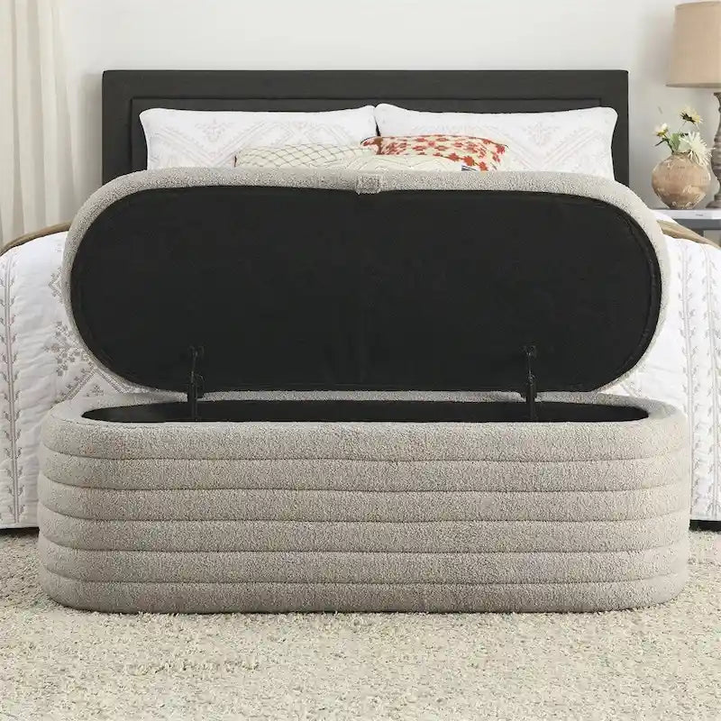 Banc de rangement ottoman, rembourré, bout de lit avec charnière de sécurité