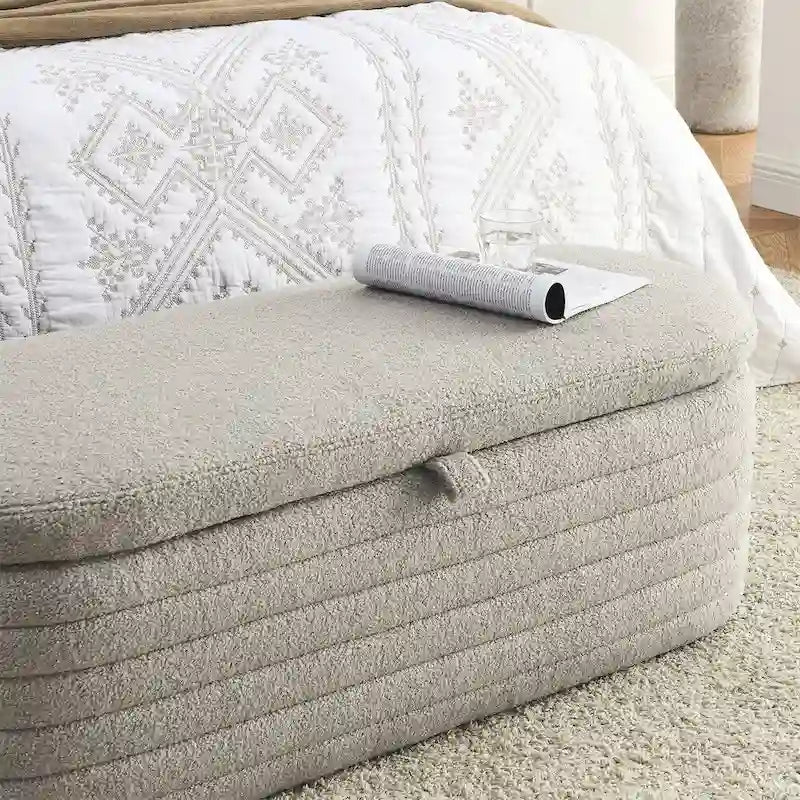 Banc de rangement ottoman, rembourré, bout de lit avec charnière de sécurité
