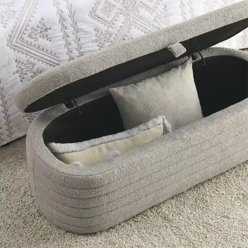 Banc de rangement ottoman, rembourré, bout de lit avec charnière de sécurité