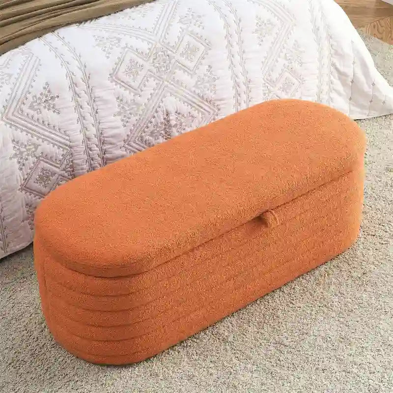 Banc de rangement ottoman, rembourré, bout de lit avec charnière de sécurité