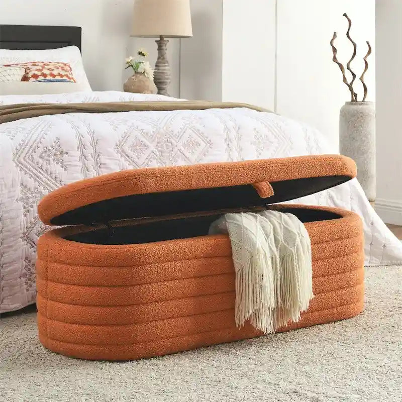 Banc de rangement ottoman, rembourré, bout de lit avec charnière de sécurité