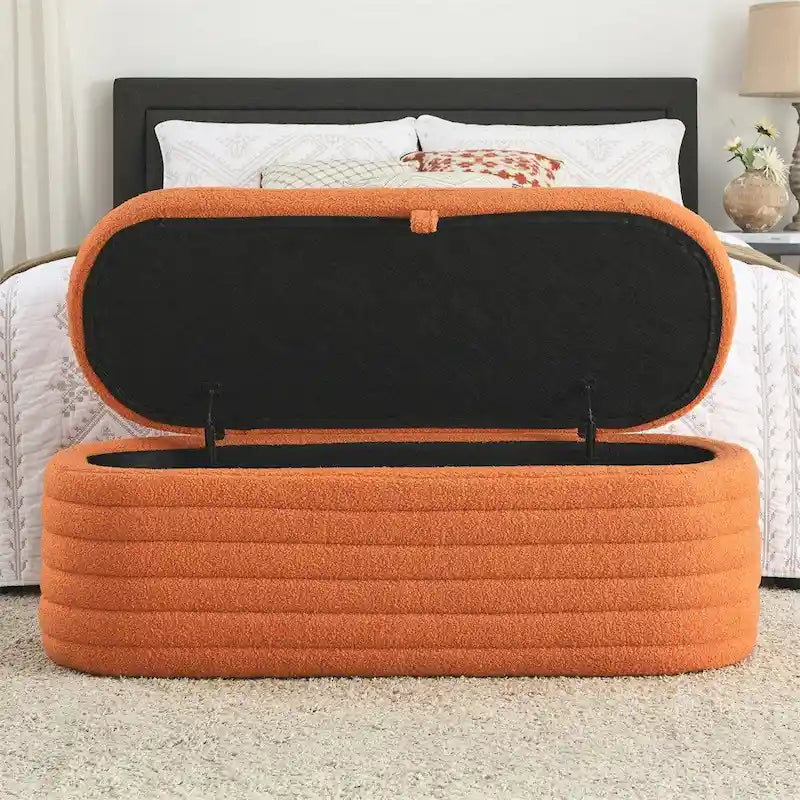 Banc de rangement ottoman, rembourré, bout de lit avec charnière de sécurité