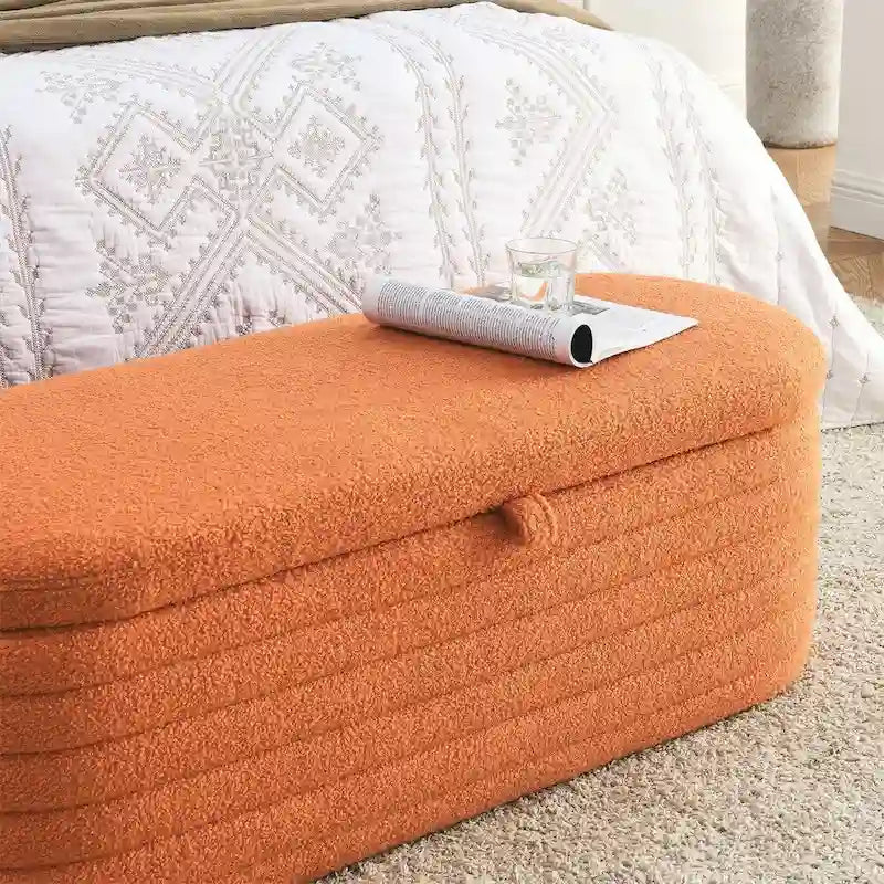 Banc de rangement ottoman, rembourré, bout de lit avec charnière de sécurité