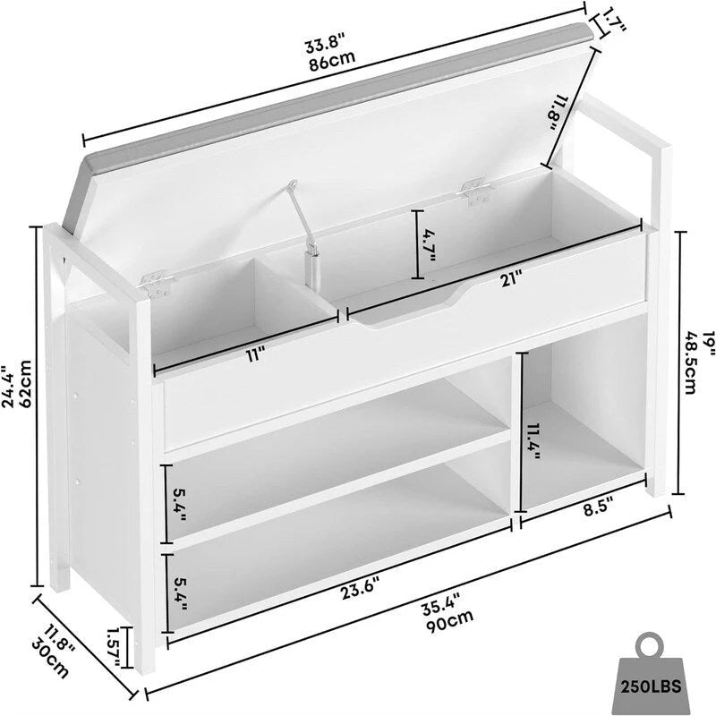 Banc de rangement pour chaussures - 11,8P x 35,4L x 24,4H
