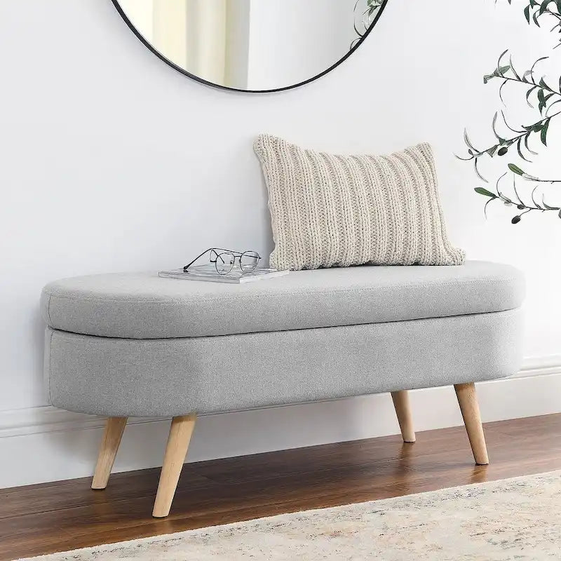 Banc de rangement ovale moderne avec pieds en bois