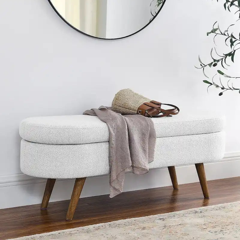 Banc de rangement ovale moderne avec pieds en bois