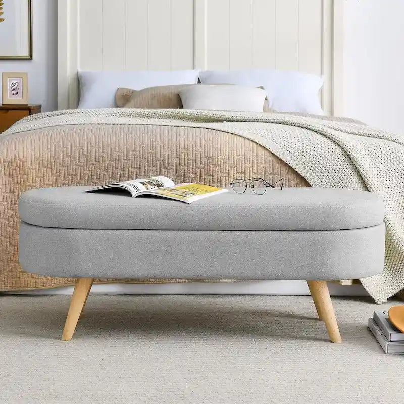 Banc de rangement ovale moderne avec pieds en bois