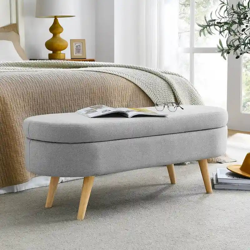 Banc de rangement ovale moderne avec pieds en bois