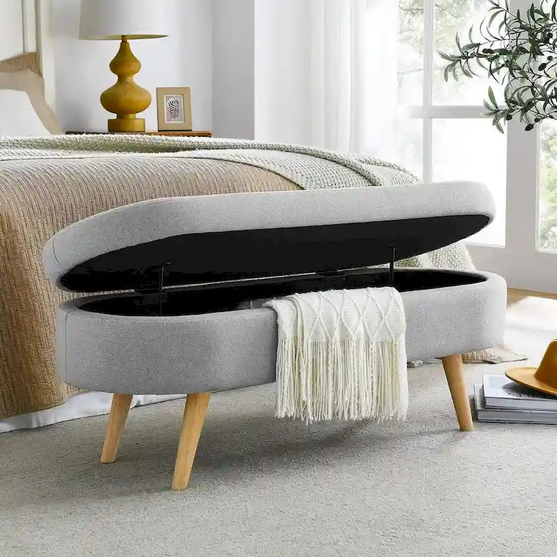 Banc de rangement ovale moderne avec pieds en bois