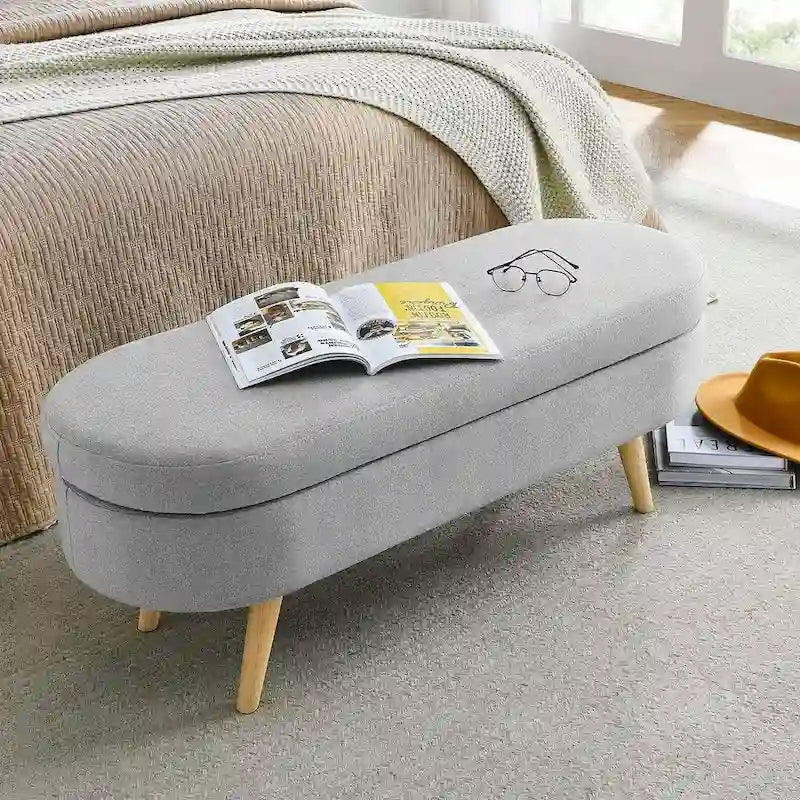 Banc de rangement ovale moderne avec pieds en bois