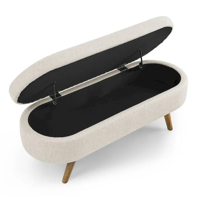 Banc de rangement ovale moderne avec pieds en bois