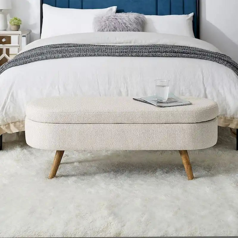 Banc de rangement ovale moderne avec pieds en bois
