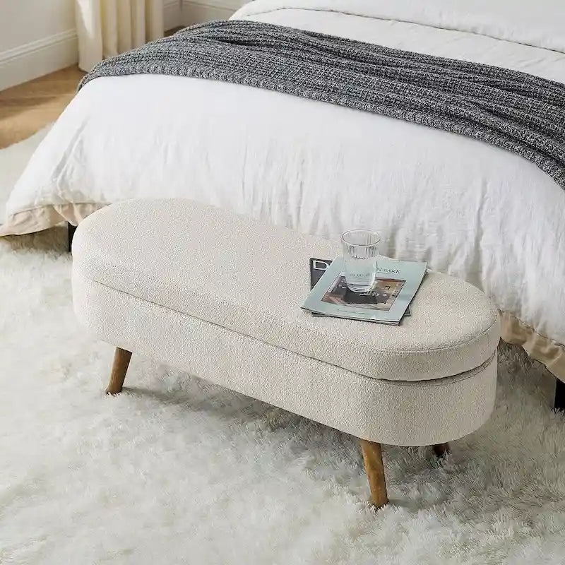 Banc de rangement ovale moderne avec pieds en bois