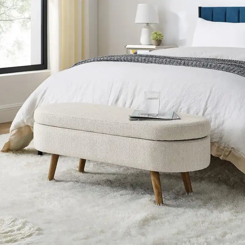 Banc de rangement ovale moderne avec pieds en bois