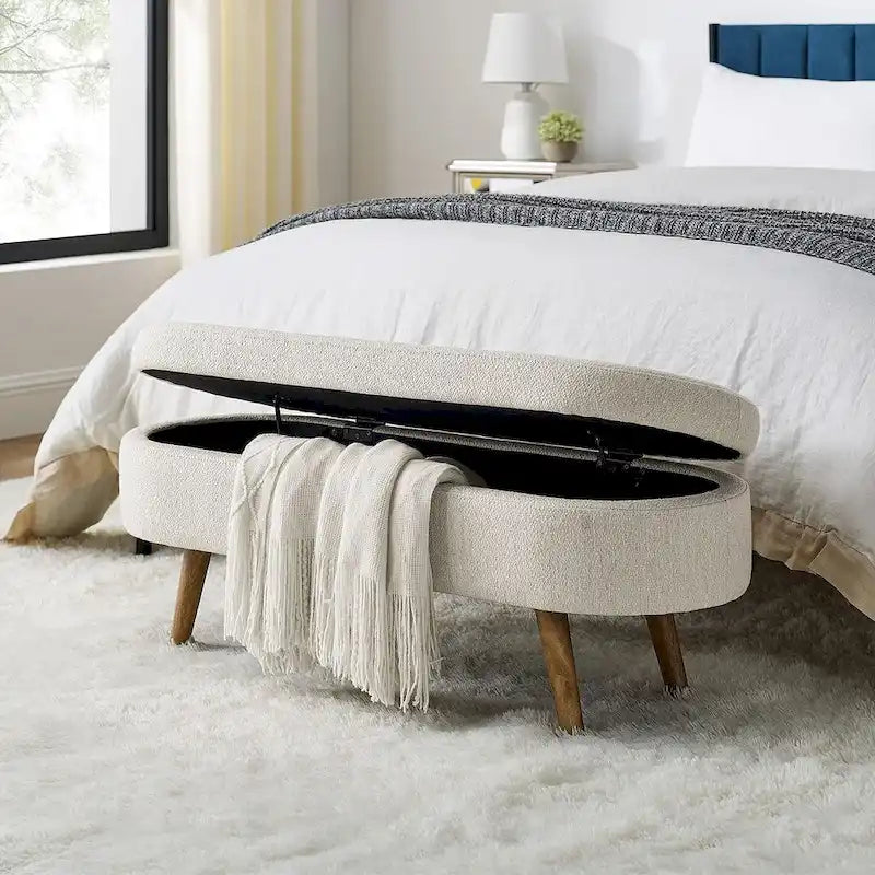 Banc de rangement ovale moderne avec pieds en bois
