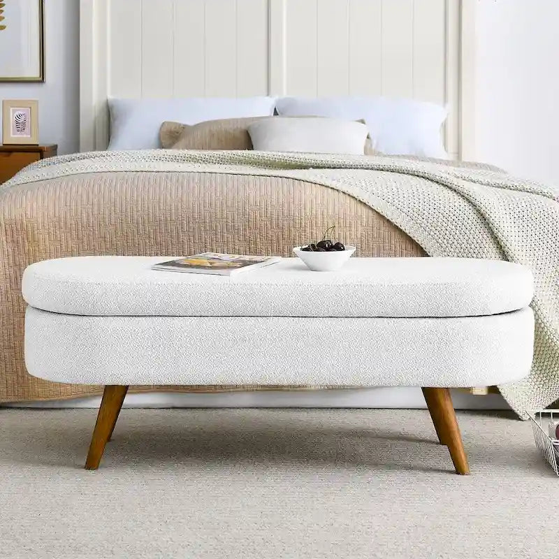 Banc de rangement ovale moderne avec pieds en bois