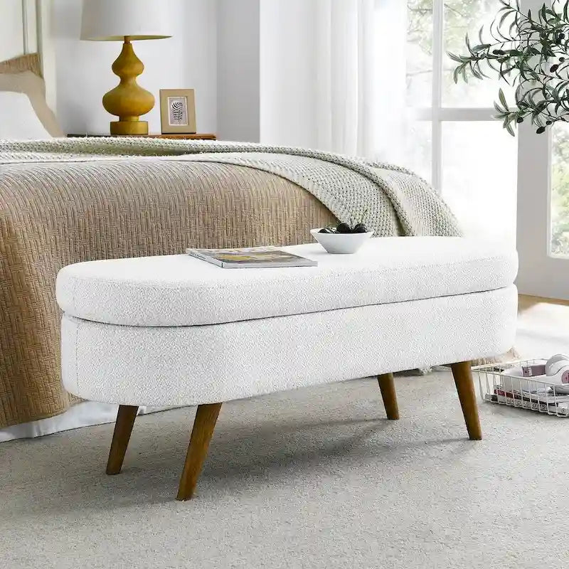 Banc de rangement ovale moderne avec pieds en bois