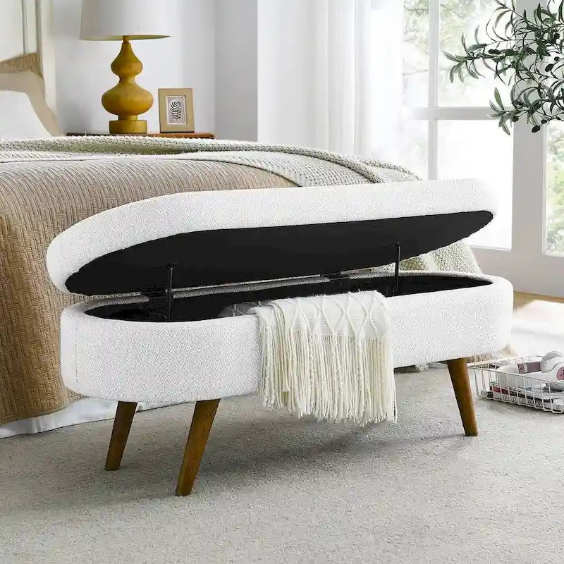 Banc de rangement ovale moderne avec pieds en bois