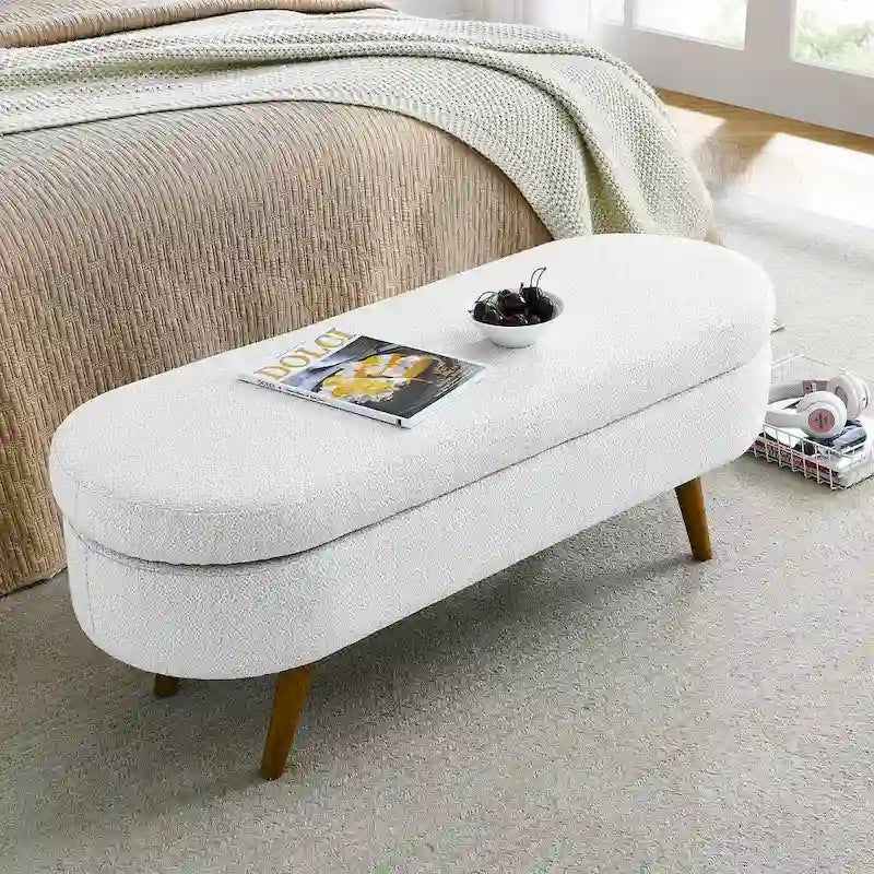 Banc de rangement ovale moderne avec pieds en bois
