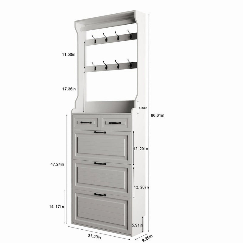 Nouveau meuble à chaussures 3 portes 2 tiroirs avec cintre, porte en PVC moulée, grand espace de rangement