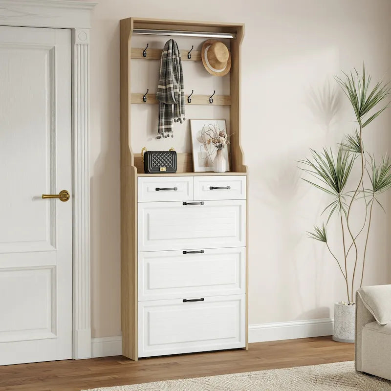 Nouveau meuble à chaussures 3 portes 2 tiroirs avec cintre, porte en PVC moulée, grand espace de rangement