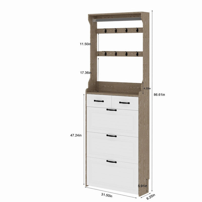Nouveau meuble à chaussures 3 portes 2 tiroirs avec cintre, porte en PVC moulée, grand espace de rangement